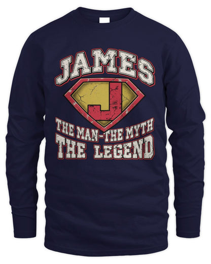 The Man The Myth The Legend Superman Graphic T-Shirt JAMES M1-74 / Men's Long Sleeved T-Shirt / navy