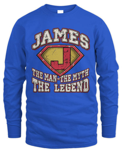 The Man The Myth The Legend Superman Graphic T-Shirt JAMES M1-74 / Men's Long Sleeved T-Shirt / royal