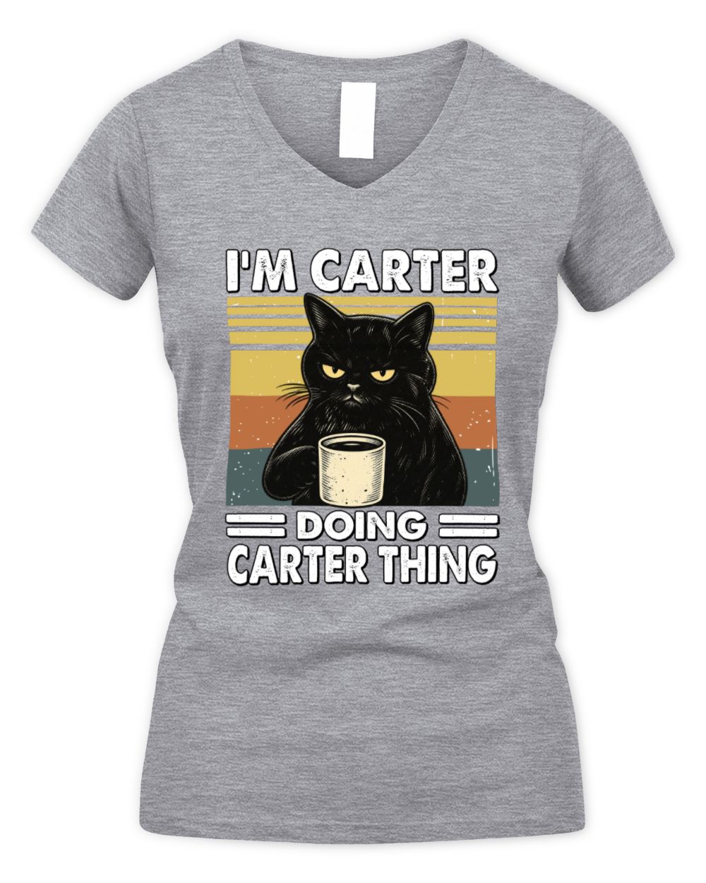 I'm Name Doing Name Thing Grumpy Black Cat Shirt CARTER M1-79 / Women's V-Neck T-Shirt / sport grey