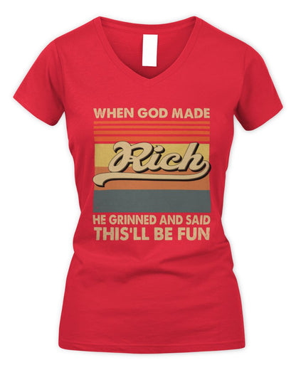 When God Made Your Name He Grinned Vintage T-Shirt RICH M1-55 / Women's V-Neck T-Shirt / red