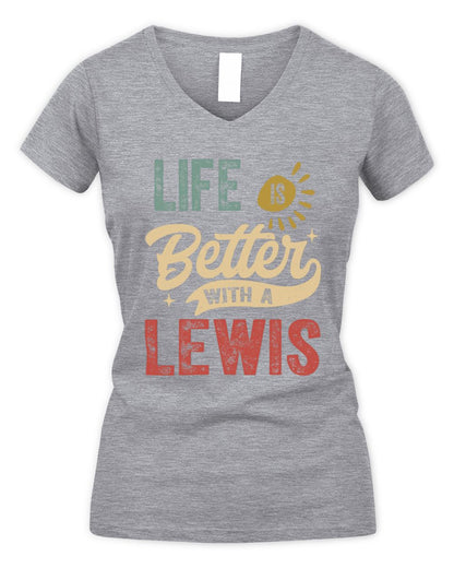Life Is Better With a Name Personalized Retro T-Shirt LEWIS-48 / Women's V-Neck T-Shirt / sport grey
