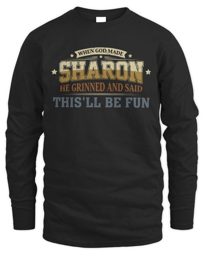 When God Made Your Name Funny Heritage T-Shirt SHARON M1-80 / Men's Long Sleeved T-Shirt / black