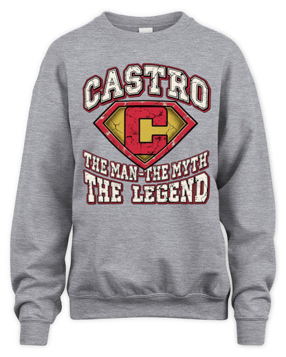 The Man The Myth The Legend Superman Graphic T-Shirt CASTRO M1-74 / Unisex Sweatshirt / sport grey