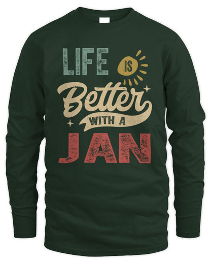Life Is Better With a Name Personalized Retro T-Shirt JAN-48 / Men's Long Sleeved T-Shirt / forest green