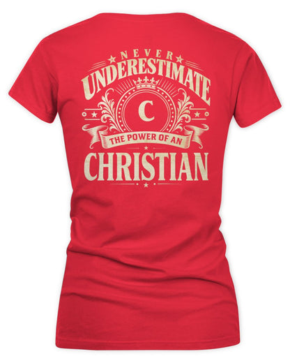 Never Underestimate Your Name Luxury Logo Shirt CHRISTIAN M1-63 / Women's V-Neck T-Shirt / red