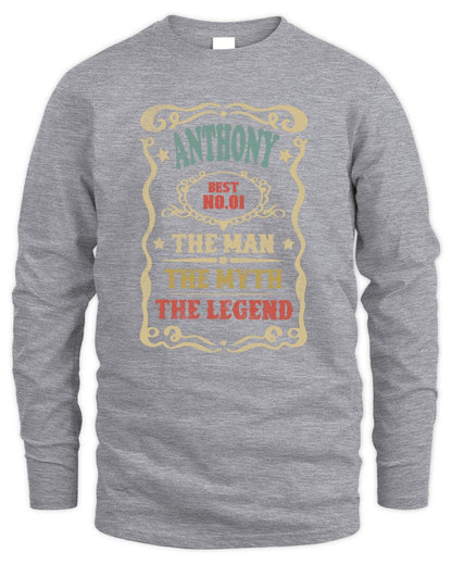 The Man The Myth The Legend Vintage Gold Wine Shirt ANTHONY M1-52 / Men's Long Sleeved T-Shirt / sport grey