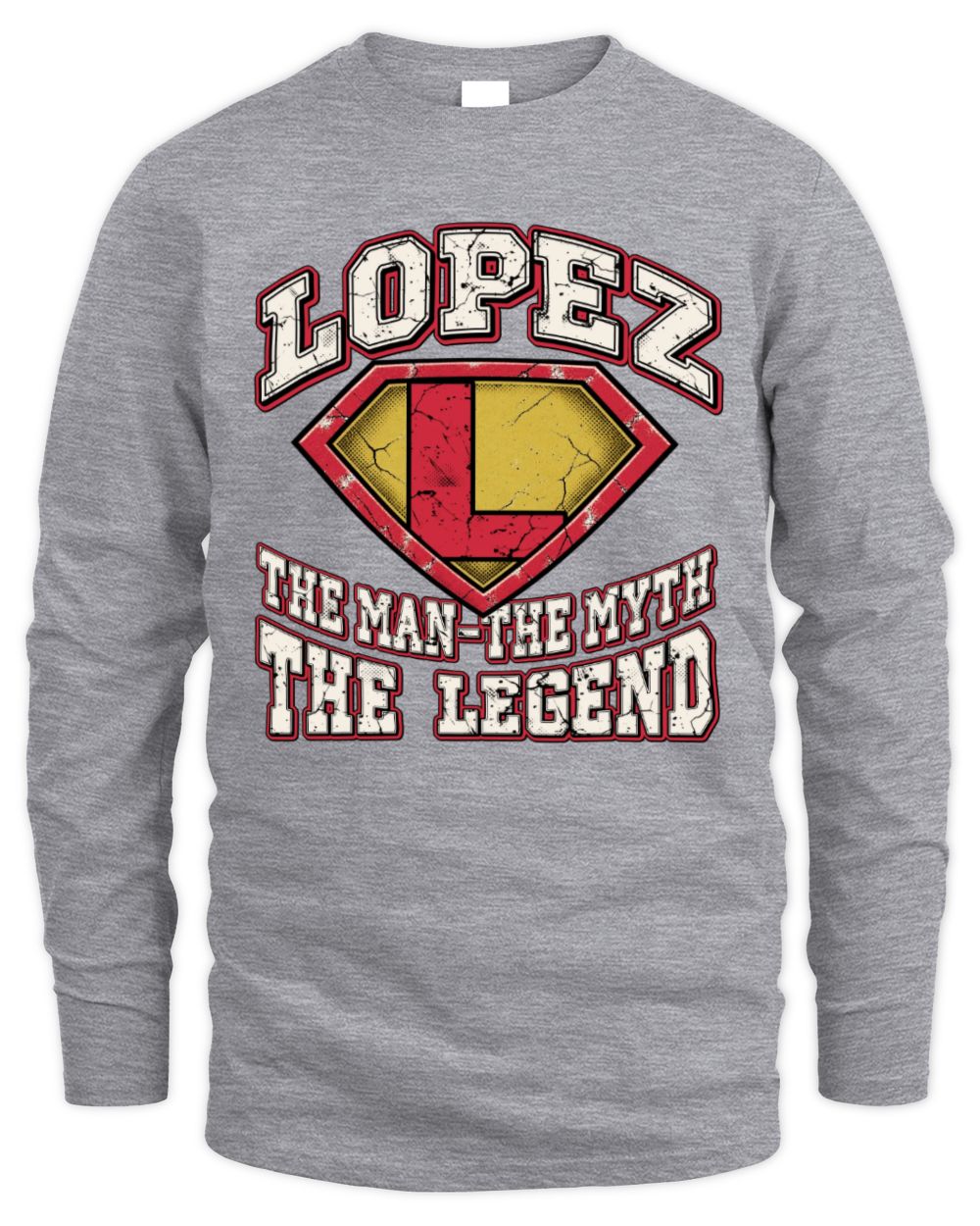The Man The Myth The Legend Superman Graphic T-Shirt LOPEZ M1-74 / Men's Long Sleeved T-Shirt / sport grey