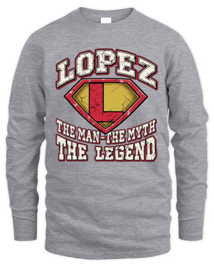The Man The Myth The Legend Superman Graphic T-Shirt LOPEZ M1-74 / Men's Long Sleeved T-Shirt / sport grey
