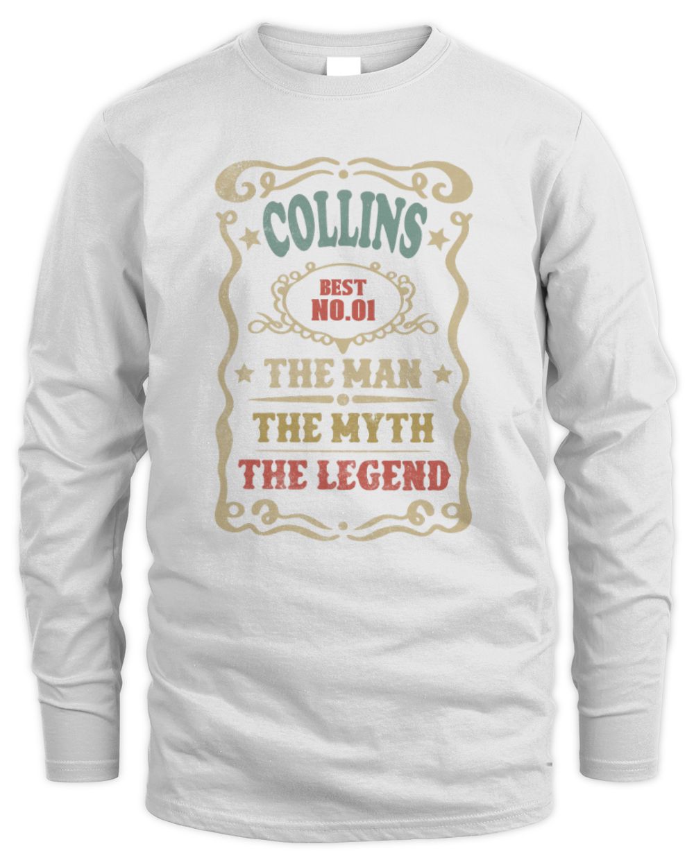 The Man The Myth The Legend Vintage Gold Wine Shirt COLLINS M1-52 / Men's Long Sleeved T-Shirt / white