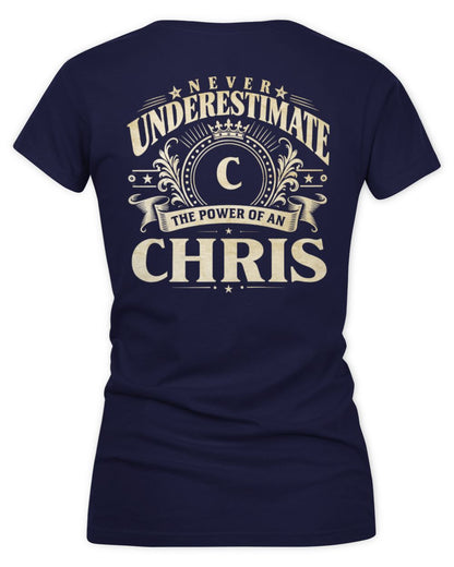Never Underestimate Your Name Luxury Logo Shirt CHRIS M1-63 / Women's V-Neck T-Shirt / navy