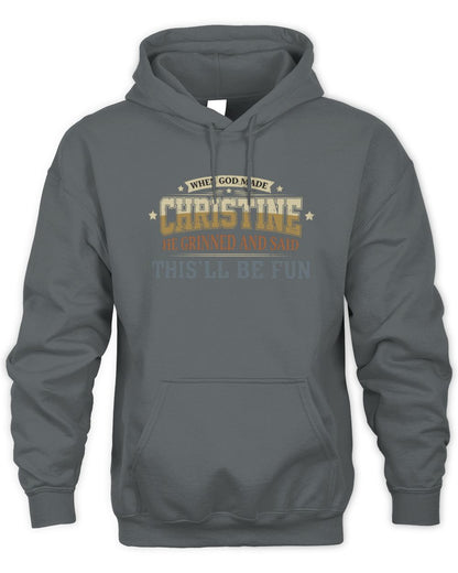 When God Made Your Name Funny Heritage T-Shirt CHRISTINE M1-80 / Unisex Hoodie / charcoal