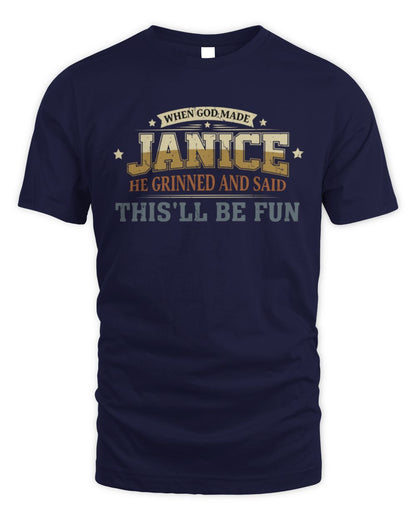 When God Made Your Name Funny Heritage T-Shirt JANICE M1-80 / Unisex Standard T-Shirt / navy