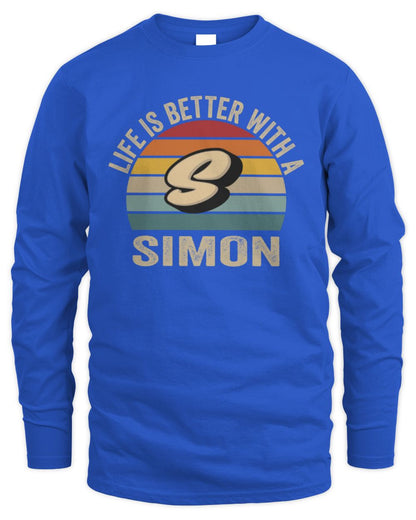 Life Is Better with Name Vintage Sun Shirt SIMON M1-50 / Men's Long Sleeved T-Shirt / royal
