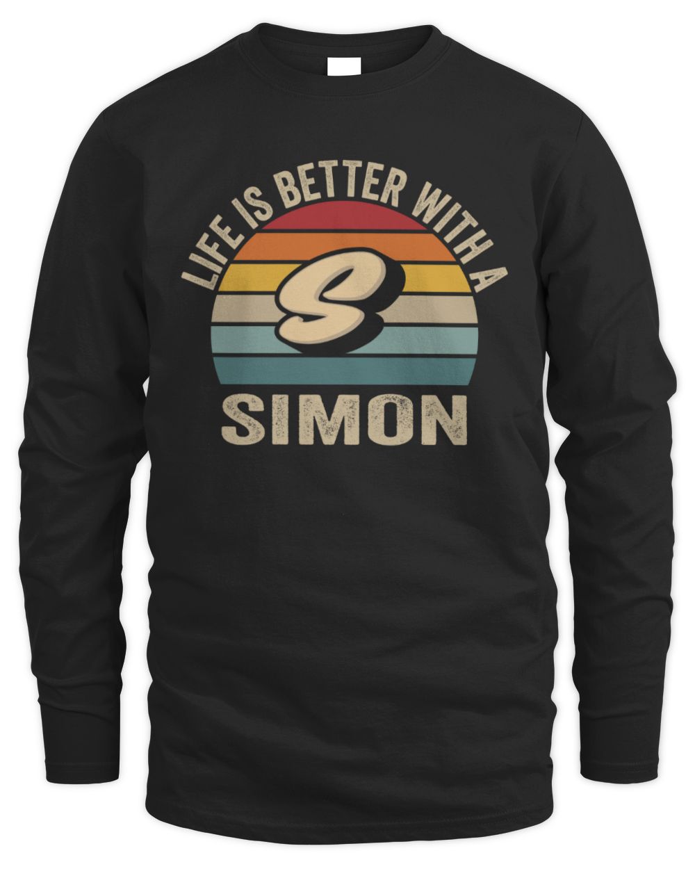 Life Is Better with Name Vintage Sun Shirt SIMON M1-50 / Men's Long Sleeved T-Shirt / black