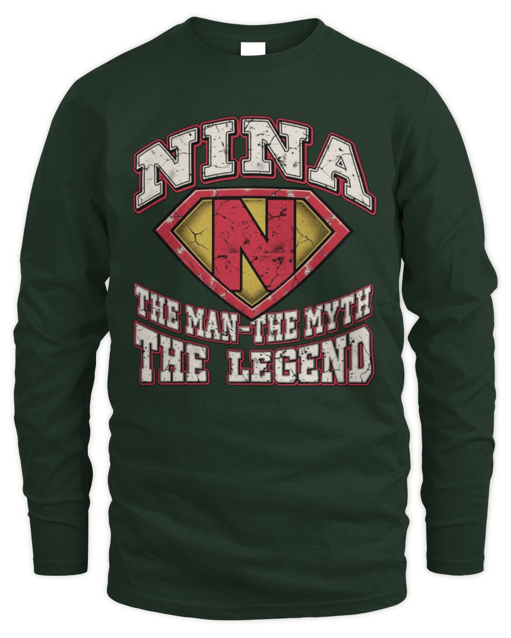 The Man The Myth The Legend Superman Graphic T-Shirt NINA M1-74 / Men's Long Sleeved T-Shirt / forest green