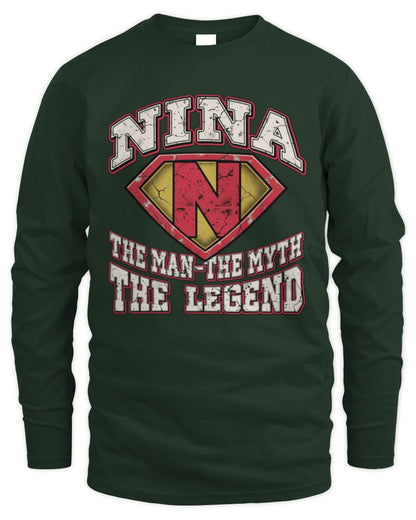 The Man The Myth The Legend Superman Graphic T-Shirt NINA M1-74 / Men's Long Sleeved T-Shirt / forest green