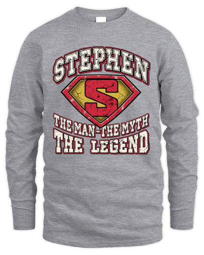 The Man The Myth The Legend Superman Graphic T-Shirt STEPHEN M1-74 / Men's Long Sleeved T-Shirt / sport grey