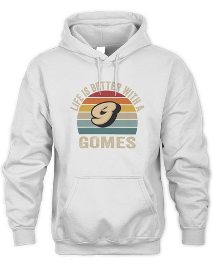 Life Is Better with Name Vintage Sun Shirt GOMES M1-50 / Unisex Hoodie / white