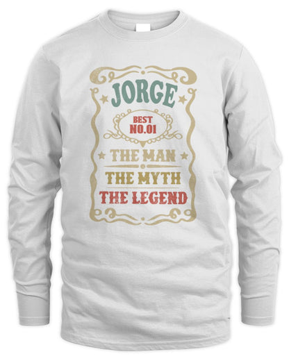 The Man The Myth The Legend Vintage Gold Wine Shirt JORGE M1-52 / Men's Long Sleeved T-Shirt / white