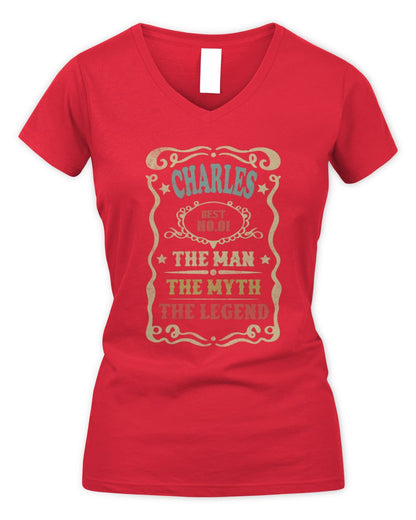 The Man The Myth The Legend Vintage Gold Wine Shirt CHARLES M1-52 / Women's V-Neck T-Shirt / red