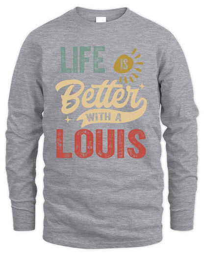 Life Is Better With a Name Personalized Retro T-Shirt LOUIS-48 / Men's Long Sleeved T-Shirt / sport grey