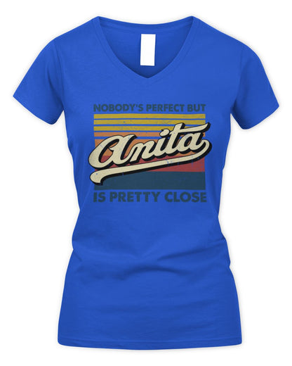 Nobody's Perfect But Your Name Is Pretty Close Retro Shirt ANITA M1-65 / Women's V-Neck T-Shirt / royal