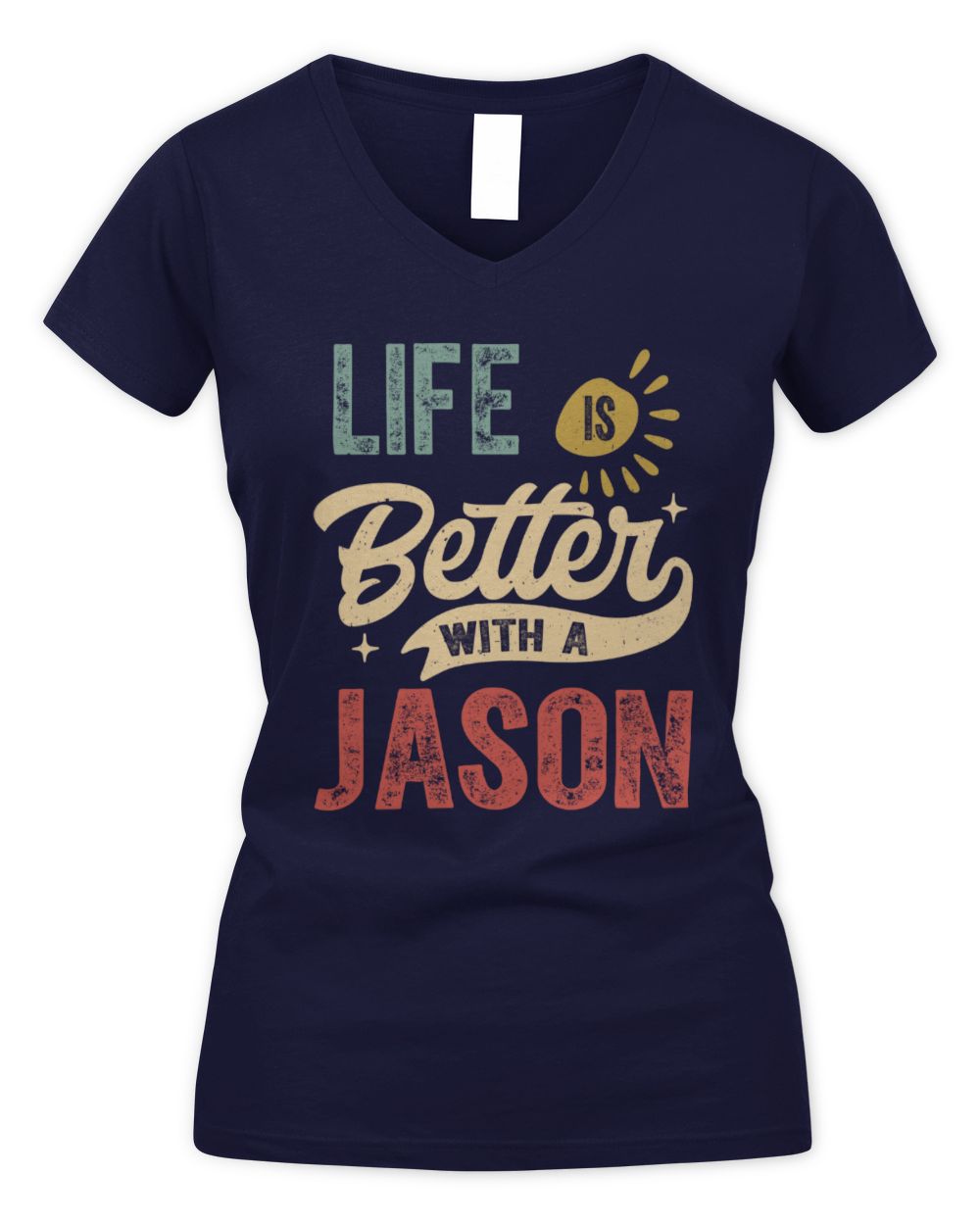 Life Is Better With a Name Personalized Retro T-Shirt JASON-48 / Women's V-Neck T-Shirt / navy
