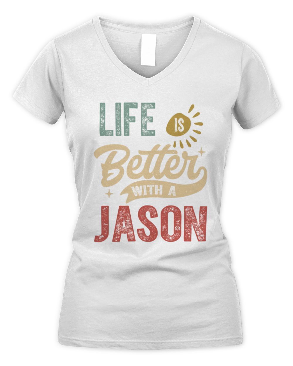 Life Is Better With a Name Personalized Retro T-Shirt JASON-48 / Women's V-Neck T-Shirt / white