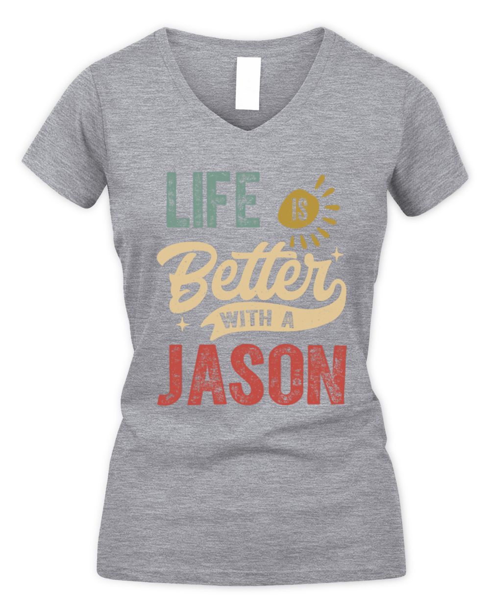 Life Is Better With a Name Personalized Retro T-Shirt JASON-48 / Women's V-Neck T-Shirt / sport grey