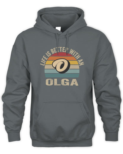 Life Is Better with Name Vintage Sun Shirt OLGA M1-50 / Unisex Hoodie / charcoal