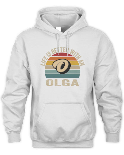 Life Is Better with Name Vintage Sun Shirt OLGA M1-50 / Unisex Hoodie / white