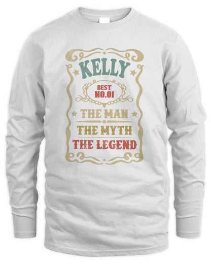 The Man The Myth The Legend Vintage Gold Wine Shirt KELLY M1-52 / Men's Long Sleeved T-Shirt / white