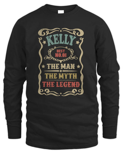 The Man The Myth The Legend Vintage Gold Wine Shirt KELLY M1-52 / Men's Long Sleeved T-Shirt / black