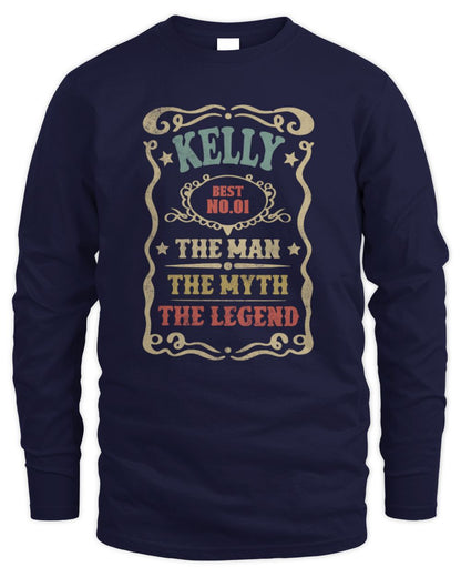 The Man The Myth The Legend Vintage Gold Wine Shirt KELLY M1-52 / Men's Long Sleeved T-Shirt / navy