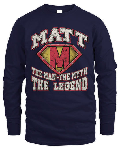 The Man The Myth The Legend Superman Graphic T-Shirt MATT M1-74 / Men's Long Sleeved T-Shirt / navy