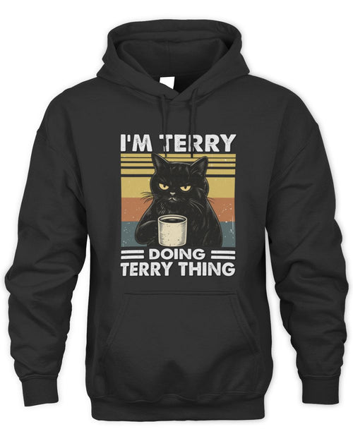 I'm Name Doing Name Thing Grumpy Black Cat Shirt TERRY M1-79 / Unisex Hoodie / black
