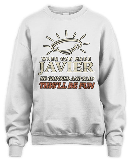 When God Made Your Name Funny Western T-Shirt T-Shirt JAVIER M1-S82 / Unisex Sweatshirt / white