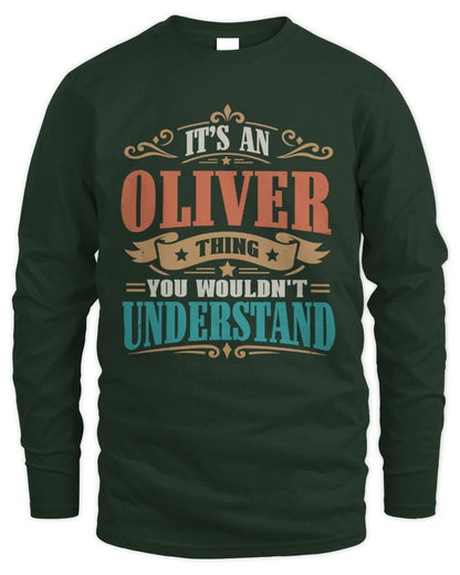It’s a Name Thing Personalized Retro T-Shirt OLIVER M1-47 / Men's Long Sleeved T-Shirt / forest green