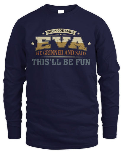 When God Made Your Name Funny Heritage T-Shirt EVA M1-80 / Men's Long Sleeved T-Shirt / navy