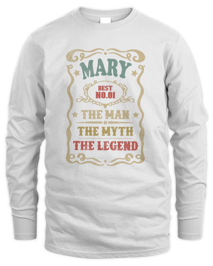 The Man The Myth The Legend Vintage Gold Wine Shirt MARY M1-52 / Men's Long Sleeved T-Shirt / white