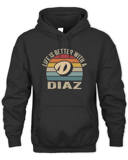 Life Is Better with Name Vintage Sun Shirt DIAZ M1-50 / Unisex Hoodie / black