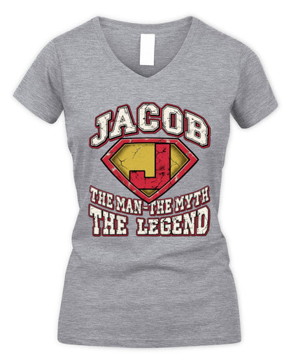 The Man The Myth The Legend Superman Graphic T-Shirt JACOB M1-74 / Women's V-Neck T-Shirt / sport grey