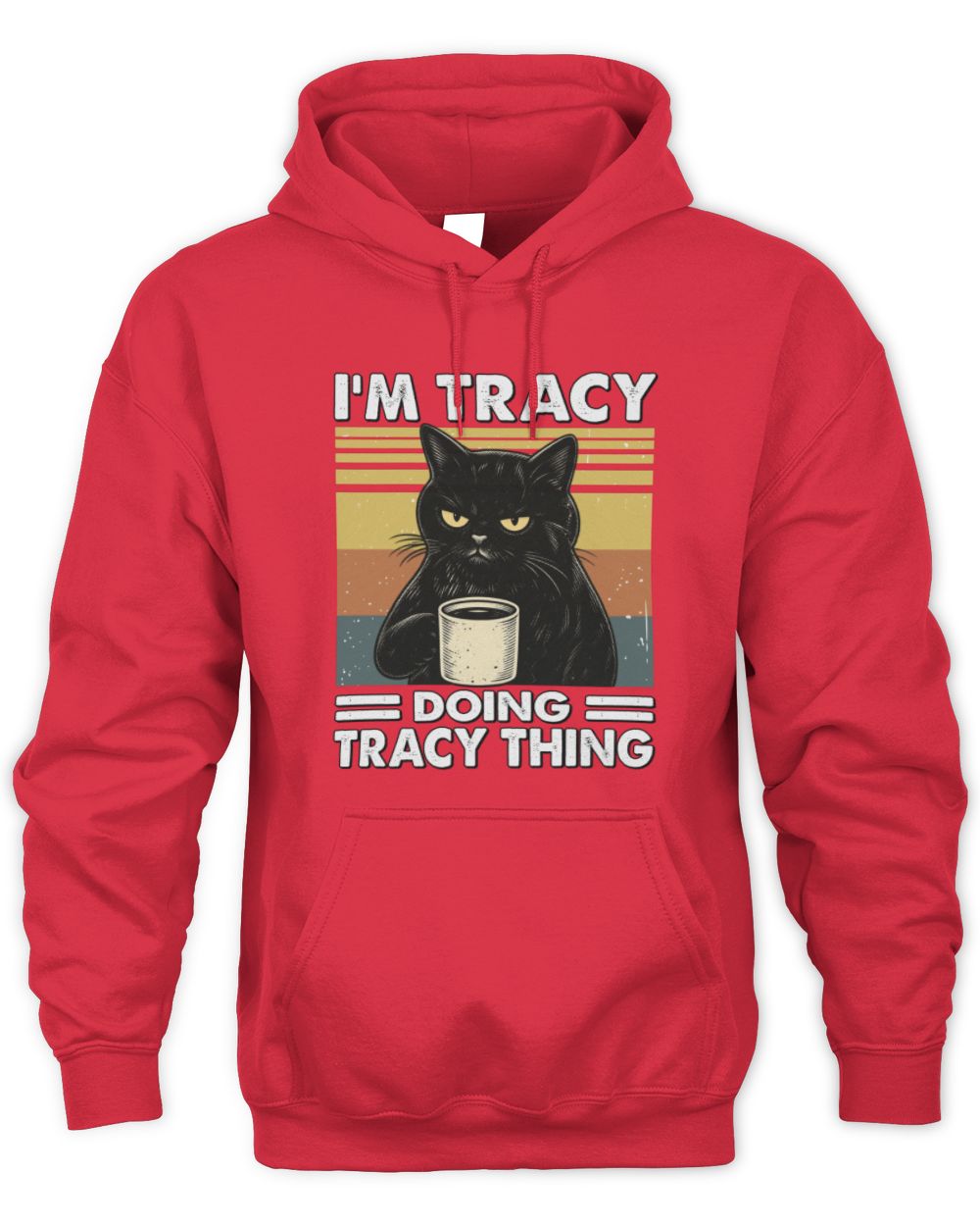 I'm Name Doing Name Thing Grumpy Black Cat Shirt TRACY M1-79 / Unisex Hoodie / red