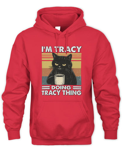 I'm Name Doing Name Thing Grumpy Black Cat Shirt TRACY M1-79 / Unisex Hoodie / red