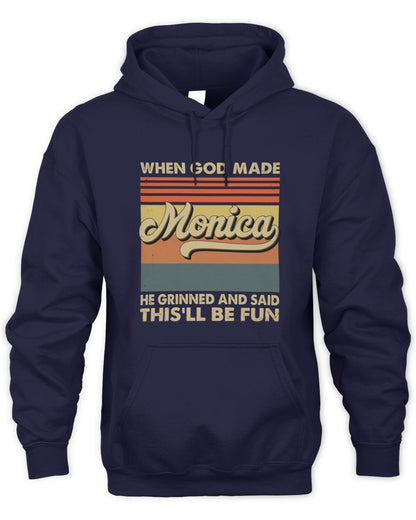 When God Made Your Name He Grinned Vintage T-Shirt MONICA M1-55 / Unisex Hoodie / navy