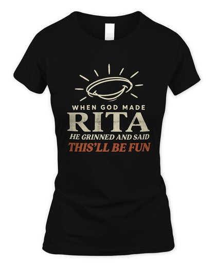 When God Made Your Name Funny Western T-Shirt T-Shirt RITA M1-S82 / Women's Standard T-Shirt / black