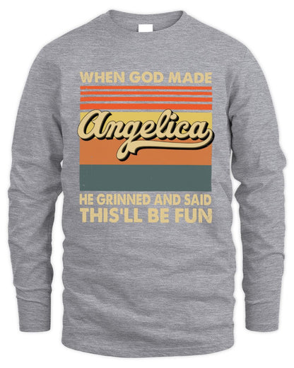 When God Made Your Name He Grinned Vintage T-Shirt ANGELICA M1-55 / Men's Long Sleeved T-Shirt / sport grey