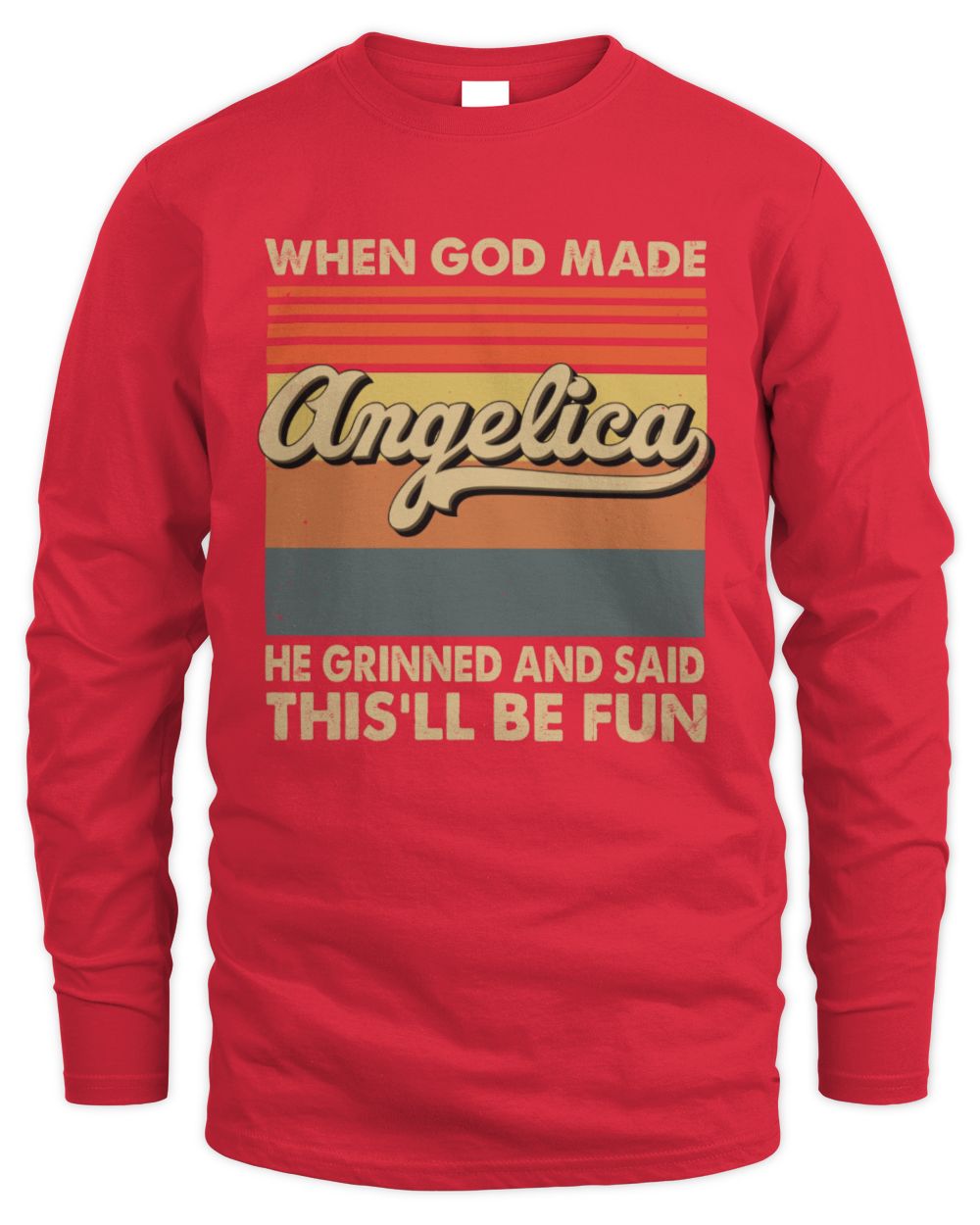 When God Made Your Name He Grinned Vintage T-Shirt ANGELICA M1-55 / Men's Long Sleeved T-Shirt / red