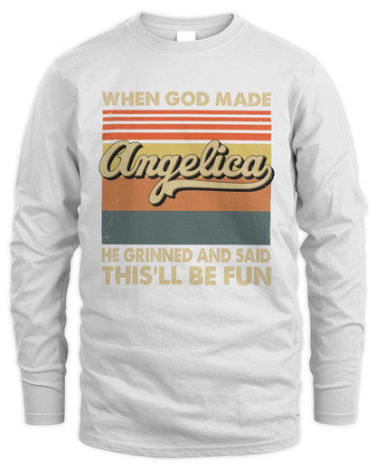 When God Made Your Name He Grinned Vintage T-Shirt ANGELICA M1-55 / Men's Long Sleeved T-Shirt / white