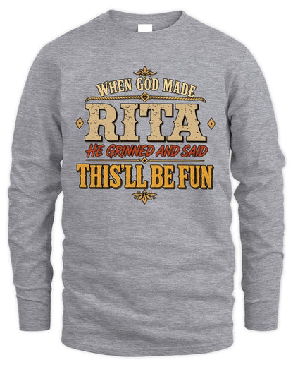 When God Made Your Name Funny Western T-Shirt RITA M1-81 / Men's Long Sleeved T-Shirt / sport grey